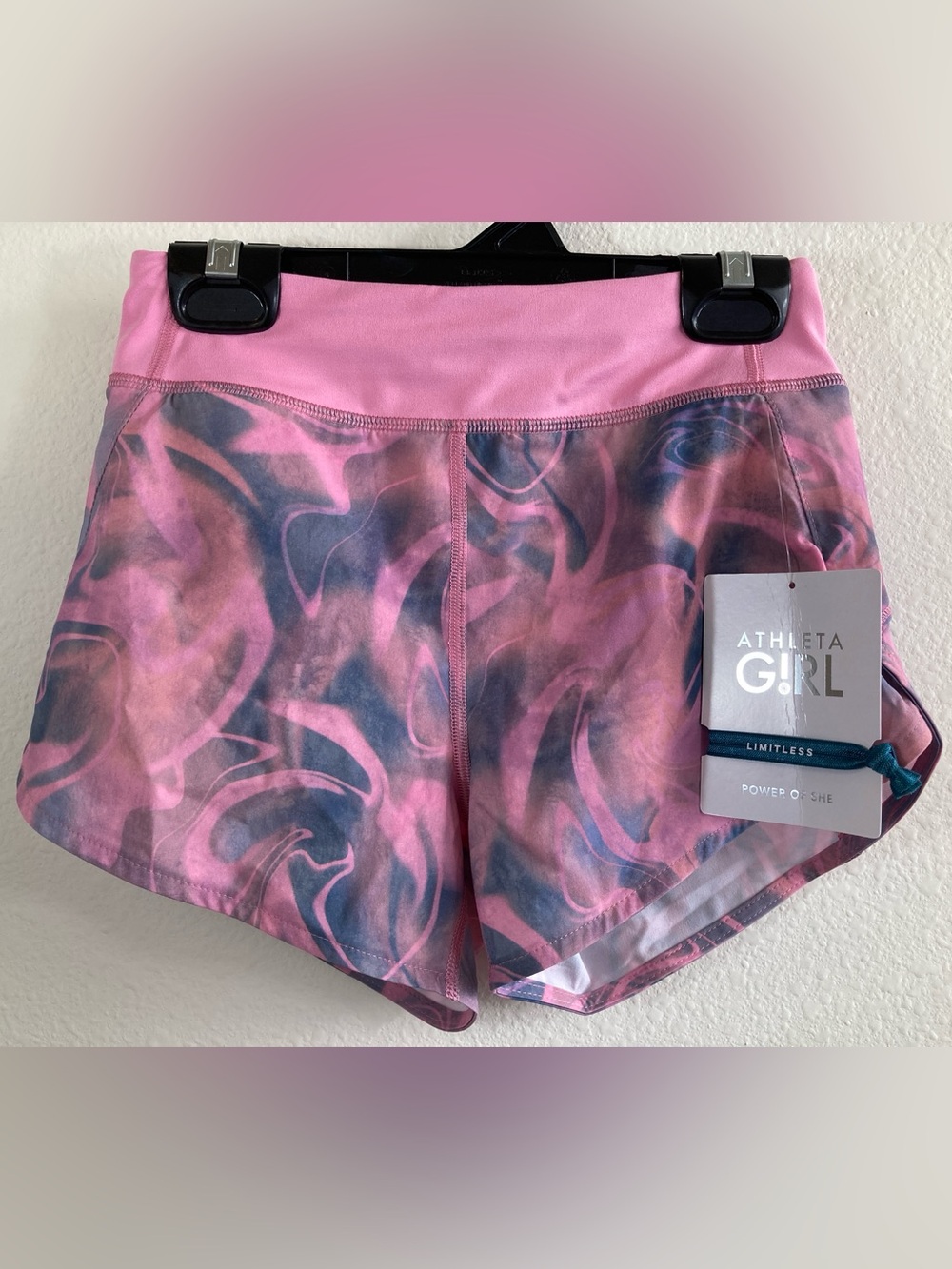 Athleta Girl Pink Abstract Activewear Shorts Size S 7 NWT Lined